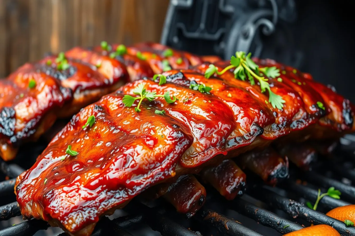 Perfectly cooked beef ribs, richly seasoned and dripping with flavorful juices.