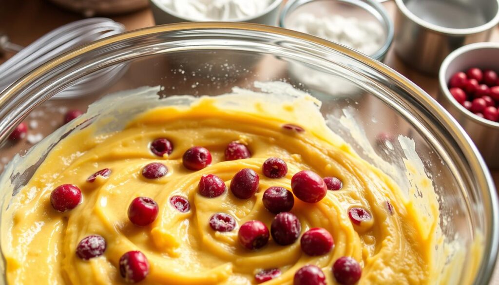 cranberry banana bread mixing