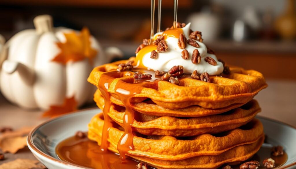 pumpkin pecan waffles