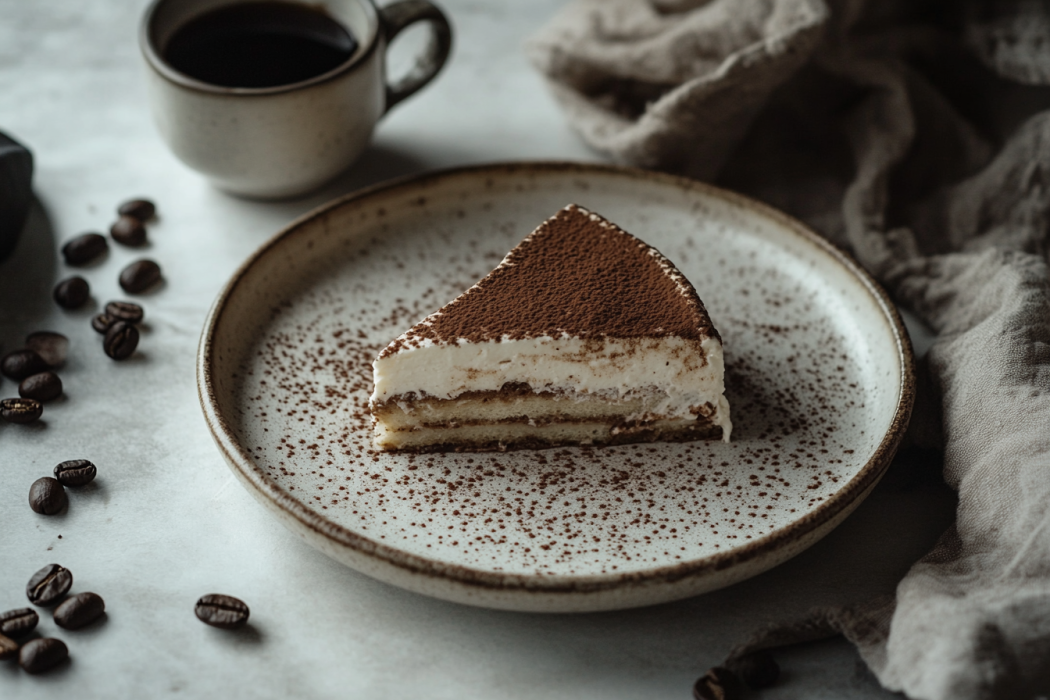 Tiramisu in a glass dish, a classic Italian dessert.