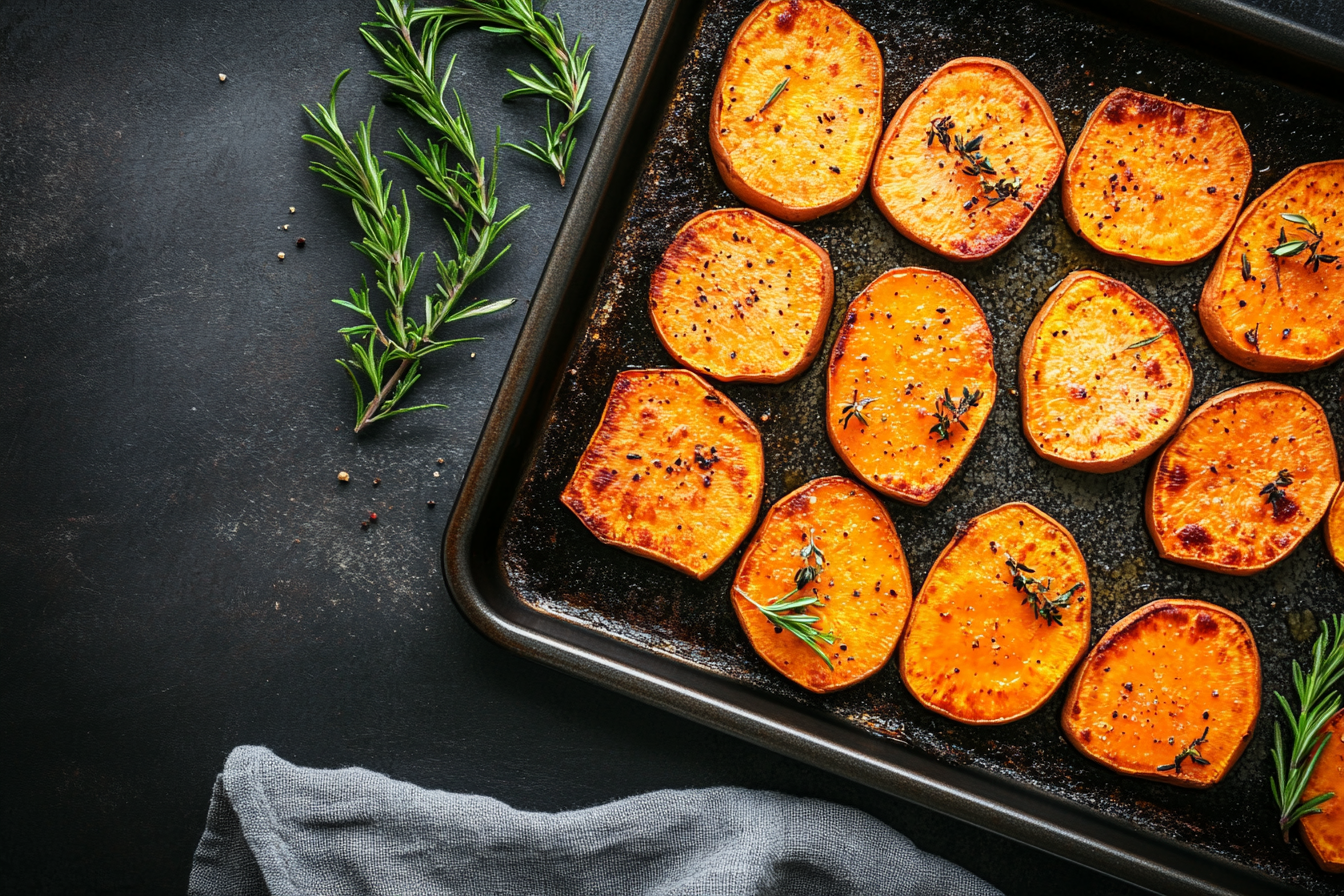 Baked sweet potato slices