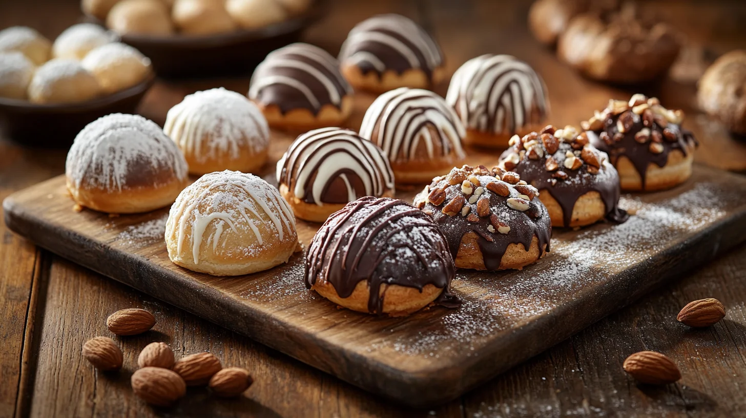 Assorted Gipfeli pastries with different fillings.