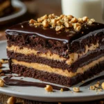 A plate of Buckeye Brownies with a glass of milk.