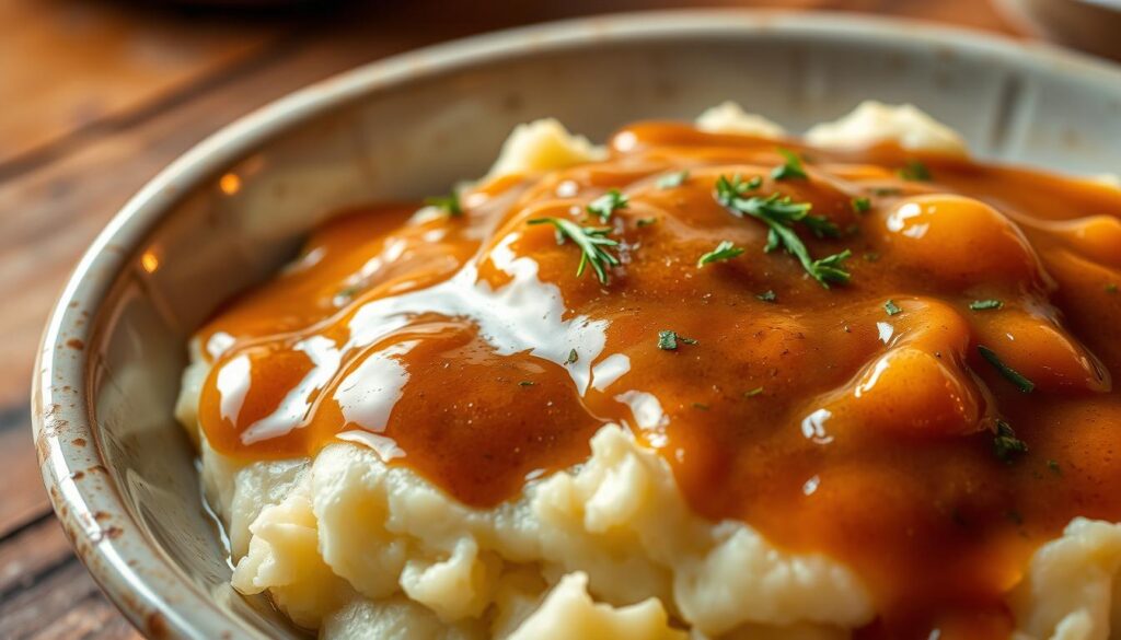 gravy on mashed potatoes