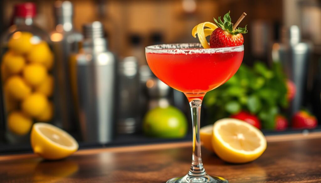 strawberry lemon drop martini cocktail